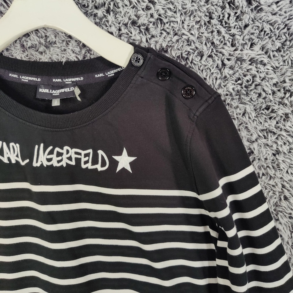 Karl Lagerfeld Paris Striped Crewneck Sweatshirt Logo Star Womens Large Nautical - Picture 9 of 16